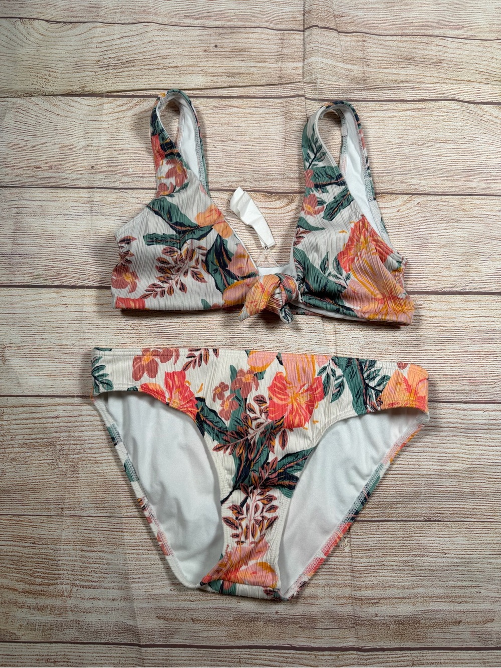 Roxy Floral Bikini‎ Set in White, Pink, Orange & Green